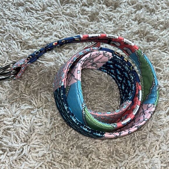 Vineyard Vines 100% Cotton Fabric Pink Blue Flower Flag Fish Belt Women’s Small - Picture 2 of 13